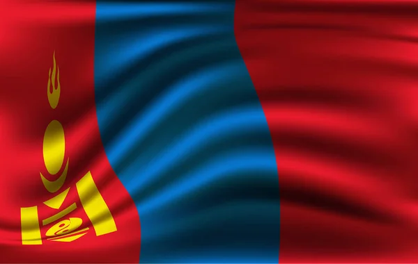 Bandera de Mongolia. Bandera ondeante realista de Mongolia . — Vector de stock