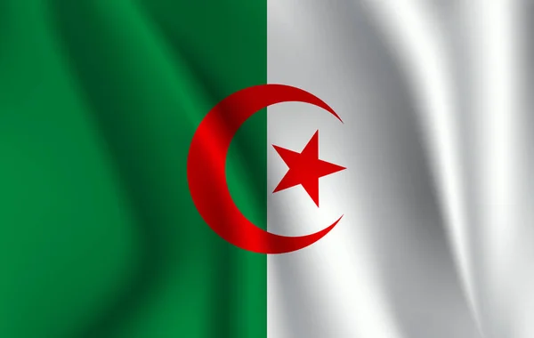 Cezayir bayrağı. Cumhuriyeti Cezayir Demokratik Halk Cumhuriyeti bayrağı sallayarak gerçekçi. — Stok fotoğraf