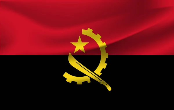 安哥拉国旗。安哥拉共和国的现实的挥舞旗帜. — 图库矢量图片