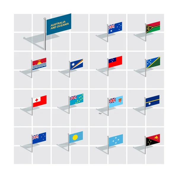 3D flag illustrations. Australia and Oceania. — Stock Vector