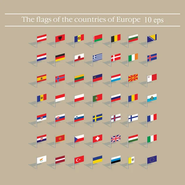 Bandiere 3d impostate. L'Europa. Illustrazione vettoriale 10eps — Vettoriale Stock