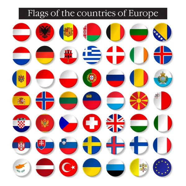 Wereld set vlaggen ronde badges. Europa. 10 eps — Stockvector