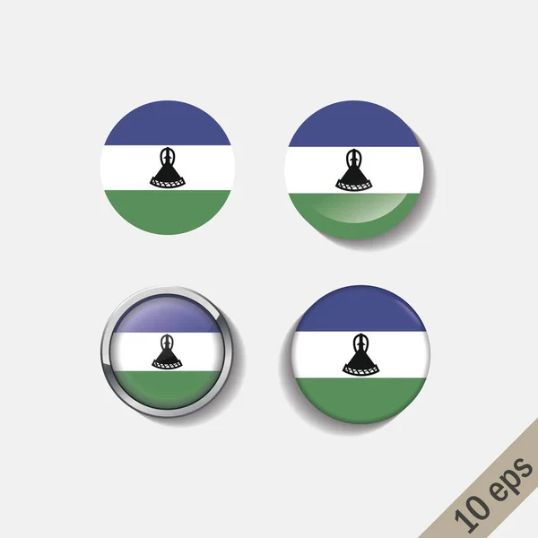 Set de banderas LESOTHO insignias redondas . — Vector de stock