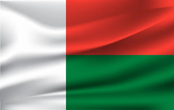 Bandera de Madagascar. Bandera ondeante realista de la República de Madagascar . — Archivo Imágenes Vectoriales
