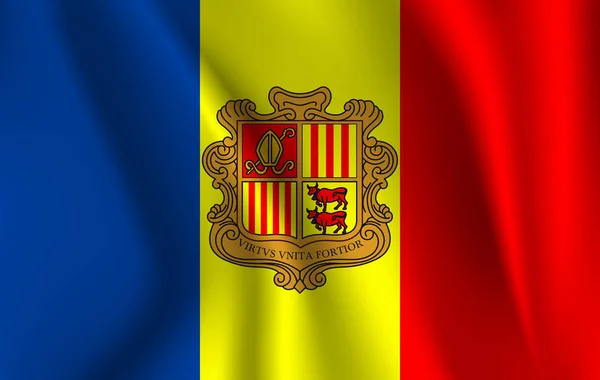 Realistiska viftar flagga i Andorra. Tyg texturerat friflytande flagga, vektor Eps10 — Stock vektor