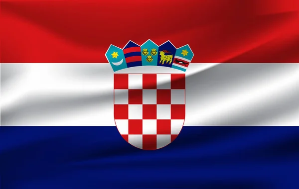 Realistické vlající vlajka Chorvatsko, Fabric texturou vlající vlajka, vektorové Eps10 — Stockový vektor