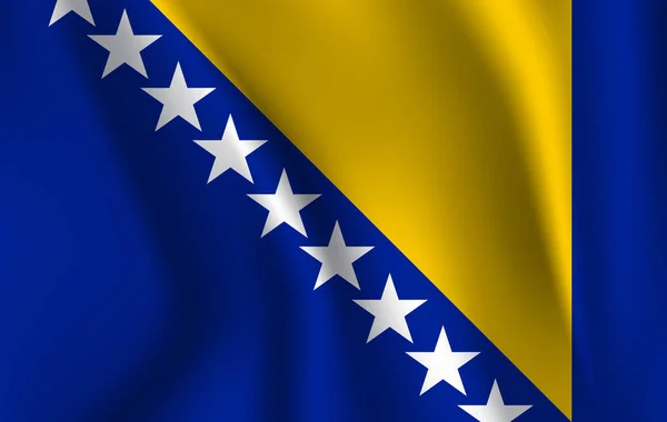 Realistisch zwaaien de vlag van de Bosnië. Stof geweven vloeiende vlag, vector Eps10 — Stockvector