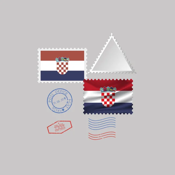 克罗地亚旗子邮票集合, 查出在灰色背景, 向量例证。10人 — 图库矢量图片