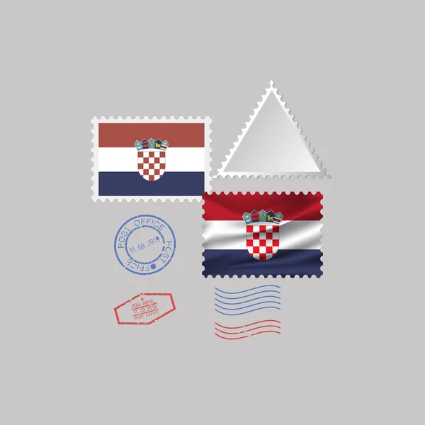 Conjunto de selos postais de bandeira CROATIA, isolados em fundo cinza, ilustração vetorial. 10 eps — Vetor de Stock