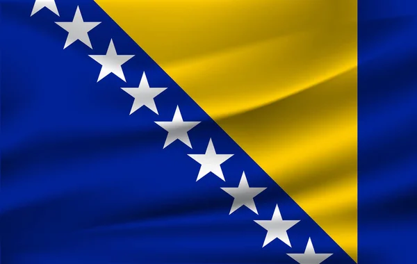 Realistisch zwaaien de vlag van de Bosnië. Stof geweven vloeiende vlag, vector Eps10 — Stockvector