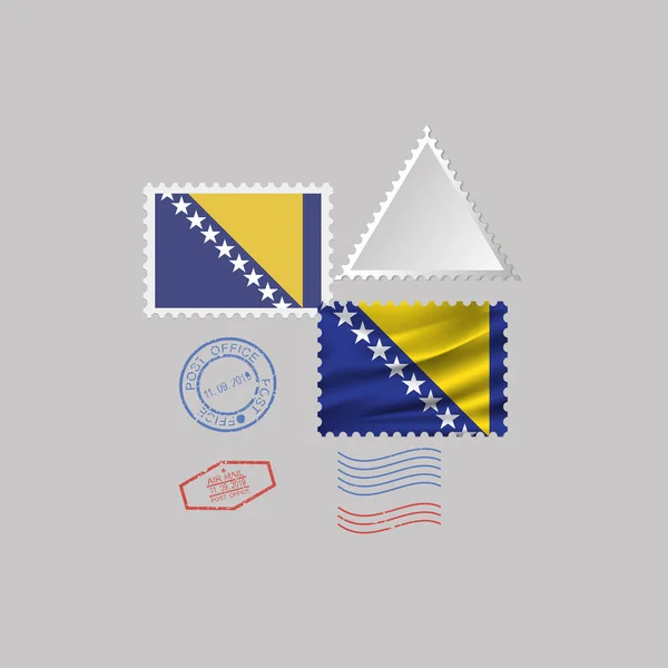 Flaga Bośni zestaw znaczków pocztowych, na białym tle na szarym tle, ilustracji wektorowych. 10 eps — Wektor stockowy