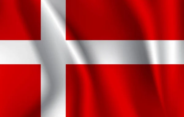 Realistiska viftar flagga Danmark. Tyg texturerat friflytande flagga, vektor Eps10 — Stock vektor