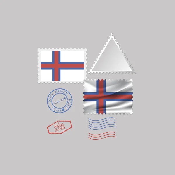 Feröer-szigeteki zászló postai bélyeg készlet, elszigetelt szürke háttér, vektor illusztráció. 10 eps — Stock Vector