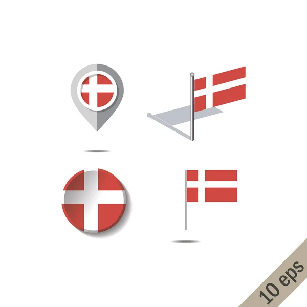 Épinglettes de carte avec drapeau de Danemark — Image vectorielle