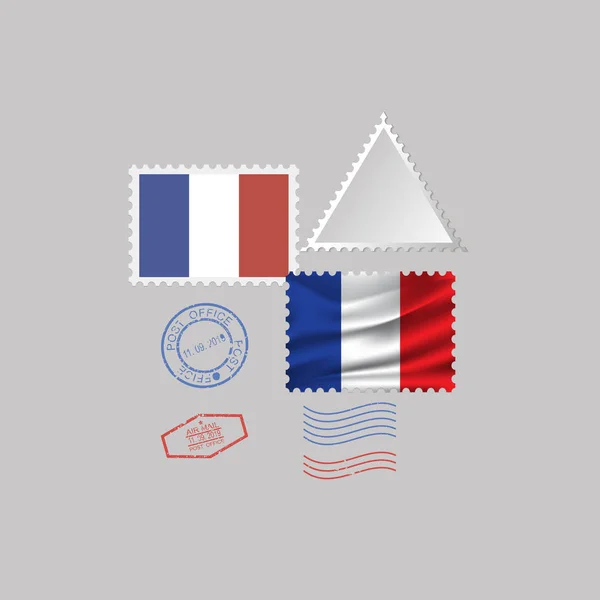 FRANÇA conjunto selo de postagem bandeira, isolado em fundo cinza, ilustração vetorial. 10 eps — Vetor de Stock