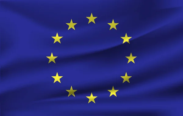 Realistiska viftar flagga i Europeiska unionen. Tyg texturerat friflytande flagga, vektor Eps10 — Stock vektor