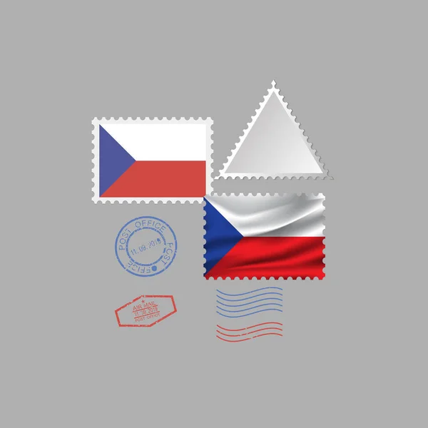 Republika Czeska flagi zestaw znaczków pocztowych, na białym tle na szarym tle, ilustracji wektorowych. 10 eps — Wektor stockowy