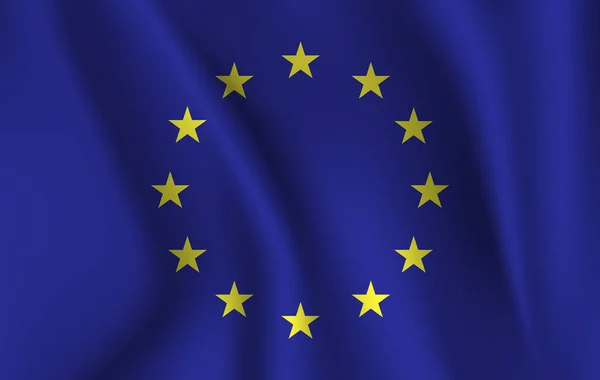 Realistiska viftar flagga i Europeiska unionen. Tyg texturerat friflytande flagga, vektor Eps10 — Stock vektor