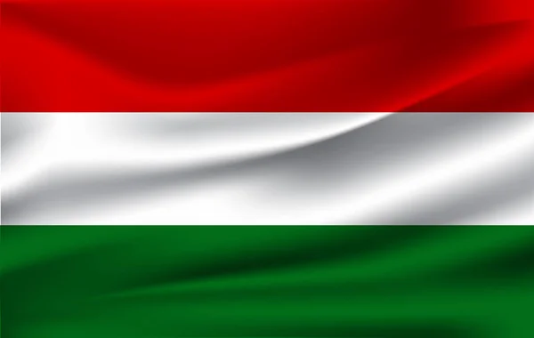 Bandera realista ondeando de Hungría. Tela texturizada bandera que fluye, vector EPS10 — Vector de stock