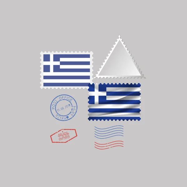Řecko poštovní známka nastaven příznak, izolované na šedém pozadí, vektorové ilustrace. 10 eps — Stockový vektor