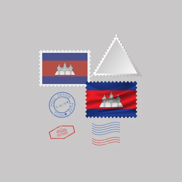 캄보디아 국기 우표 세트, 회색 배경, 벡터 일러스트 레이 션에 고립. 10 eps — 스톡 벡터