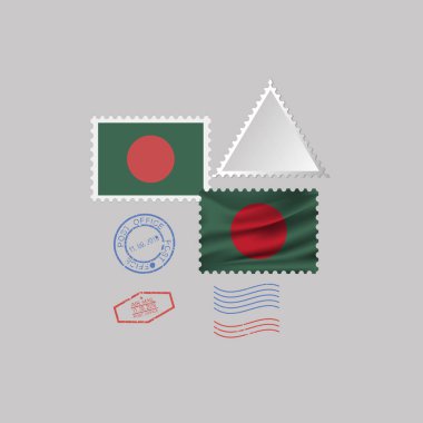 Bangladeş bayrağı posta pulu ayarlanmış, gri arka plan üzerinde vektör illüstrasyon izole. 10 eps