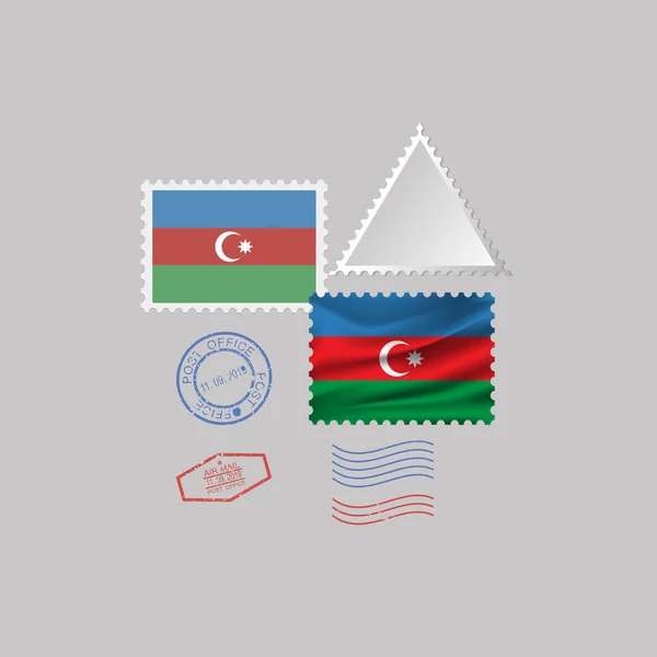 Set perangko bendera AZERBAIJAN, diisolasi pada latar belakang abu-abu, ilustrasi vektor. 10 eps - Stok Vektor