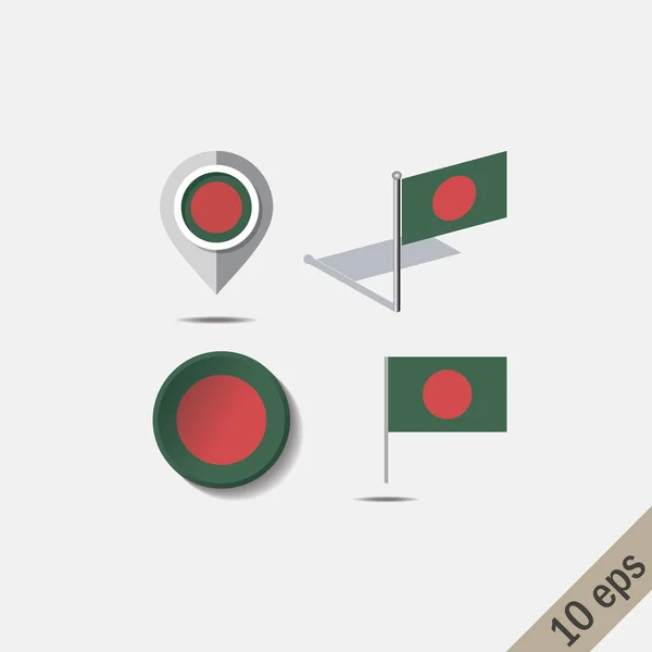 Alfileres de mapa con bandera de Bangladesh — Vector de stock