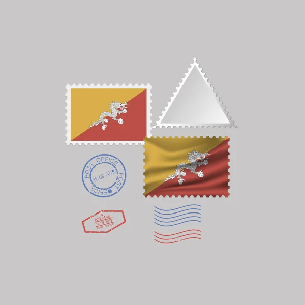 BHUTAN flag francobollo set, isolato su sfondo grigio, illustrazione vettoriale. 10 eps — Vettoriale Stock