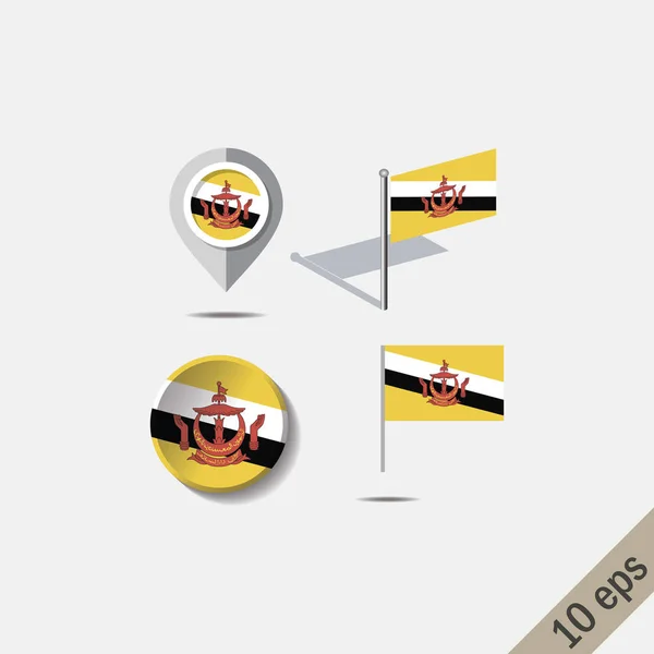 Alfileres de mapa con bandera de Brunei — Vector de stock