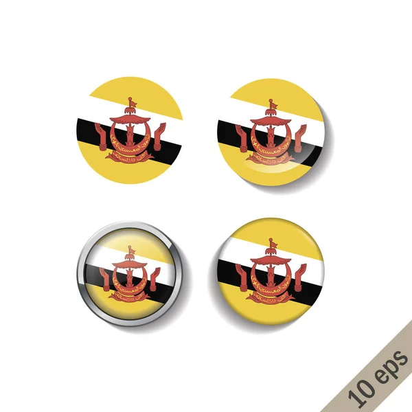 Satz Brunei-Fahnen runde Abzeichen. — Stockvektor