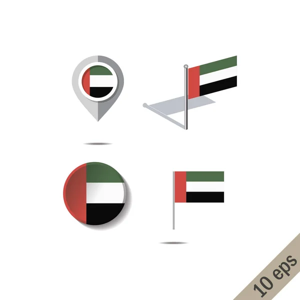 Pines de mapa con la bandera de Emiratos Árabes Unidos — Vector de stock
