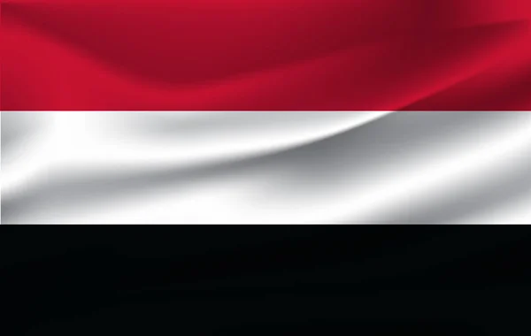 イエメンの現実的な手を振る旗。現在イエメン共和国の国旗。波状飛行のイラスト影イエメン国の旗. — ストック写真
