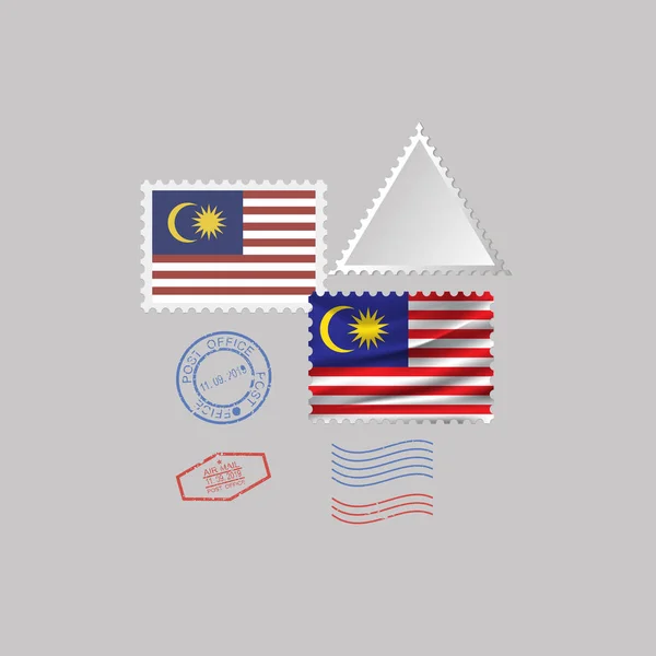 Briefmarkensatz der malaysischen Flagge, isoliert auf grauem Hintergrund, Vektorillustration. — Stockvektor