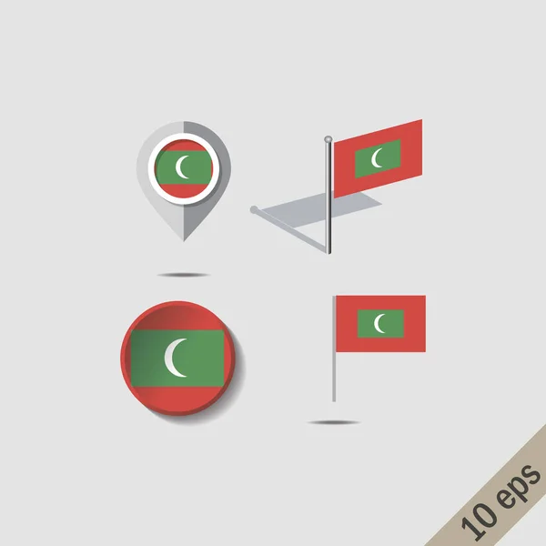 モルディブの国旗と地図ピン — ストックベクタ