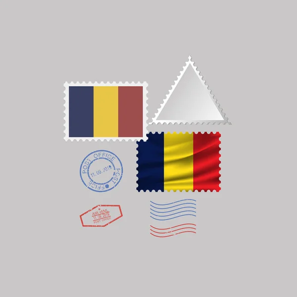 Çad bayrağı posta pulu ayarlanmış, gri arka plan üzerinde vektör illüstrasyon izole. 10 eps — Stok Vektör