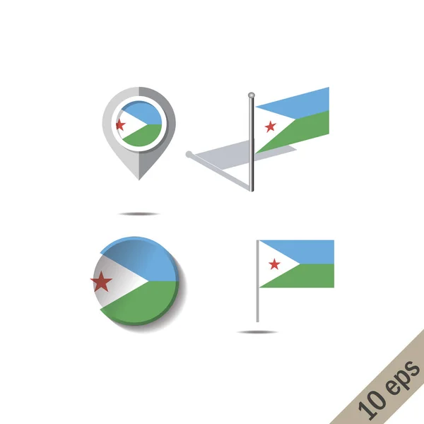 Mapa pinos com bandeira de Djibouti — Vetor de Stock