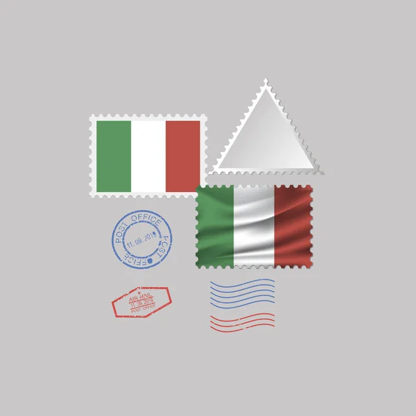 イタリア フラグ切手セットは、灰色の背景、ベクトル図に分離されました。10 eps — ストックベクタ