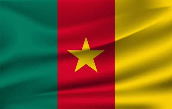 Vlag van Kameroen. Realistisch zwaaien de vlag van de Republiek Kameroen. — Stockvector