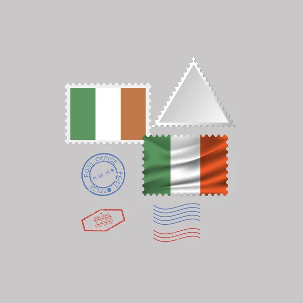 IRELAND flag postage stamp set, isolated on gray background, vector illustration. 10 eps — Stock Vector