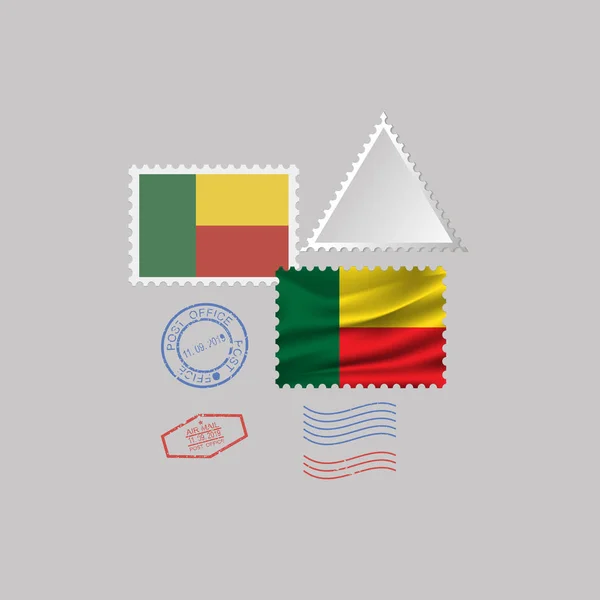 Conjunto de selos postais de bandeira BENIN, isolados em fundo cinza, ilustração vetorial. 10 eps — Vetor de Stock