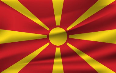 Makedonya bayrağı sallayarak gerçekçi. Kumaş dokulu akan bayrak, vektör Eps10