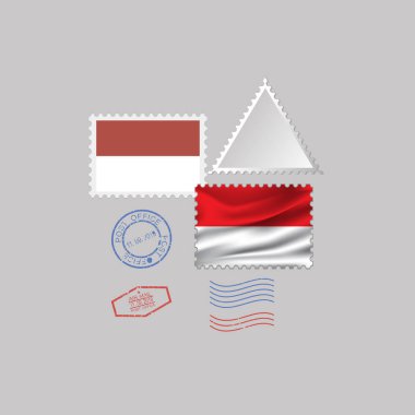 Monaco bayrağı posta pulu ayarlanmış, gri arka plan üzerinde vektör illüstrasyon izole. 10 eps