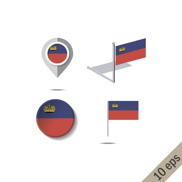 Alfileres de mapa con bandera de Liechtenstein — Vector de stock