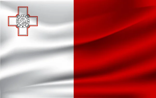 Bandera realista ondeando de Malta. Tela texturizada bandera que fluye, vector EPS10 — Vector de stock