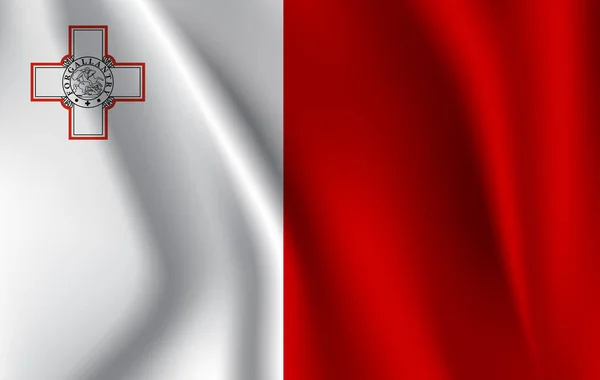 Bandiera sventolante realistica di Malta. Bandiera fluente strutturata in tessuto, vettore EPS10 — Vettoriale Stock