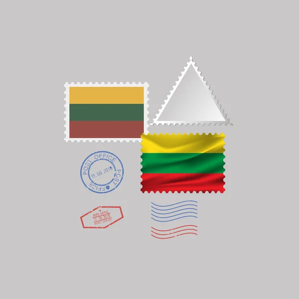 Briefmarkensatz mit litauischer Flagge, isoliert auf grauem Hintergrund, Vektorillustration. 10 Folgen — Stockvektor