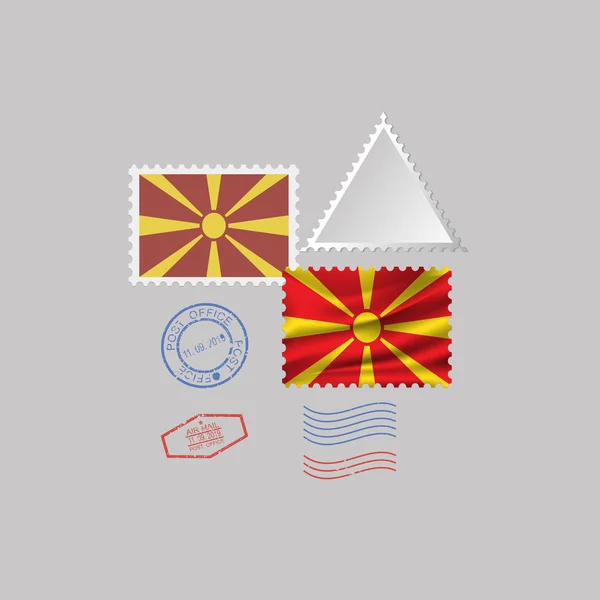 Mazedonien-Flagge Briefmarkensatz, isoliert auf grauem Hintergrund, Vektorillustration. 10 Folgen — Stockvektor
