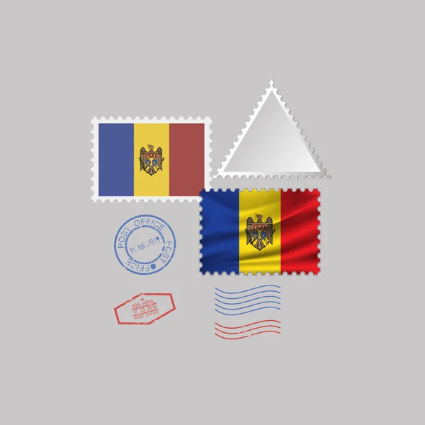 Conjunto de sellos postales de bandera MOLDOVA, aislados sobre fondo gris, ilustración vectorial. 10 eps — Vector de stock