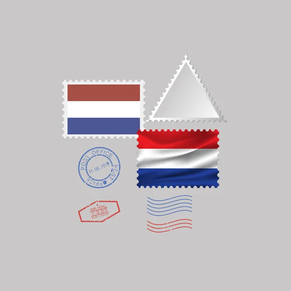 Hollanda bayrağı posta pulu ayarlanmış, gri arka plan üzerinde vektör illüstrasyon izole. 10 eps — Stok Vektör